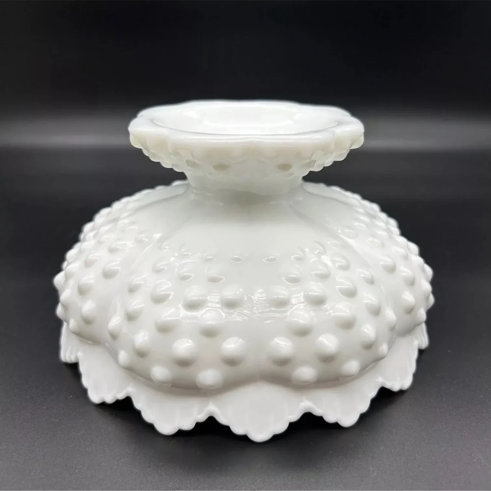 Vintage Fenton Hobnail Milk Glass Footed Flower Bowl Pedestal Candle Holdr White